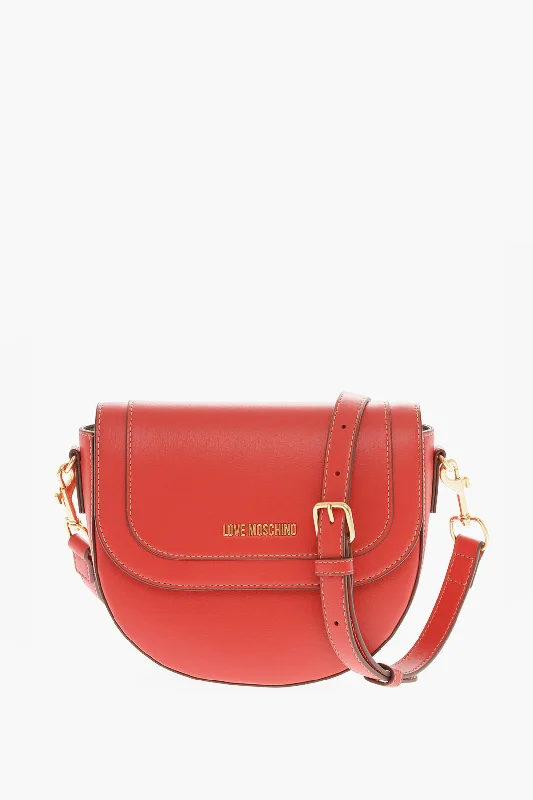 Crossbody Shoulder Bag in Black Leather with Gold Hardware for Night OutsMoschino Love Faux Leather Saddle Bag With Removable Shoulder Strap