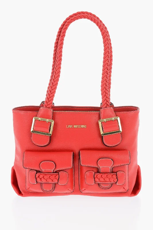 Vegan Leather Shoulder Bag in Gray for Ethical Fashion LoversMoschino Love Faux Leather Shoulder Bag With Braided Handle