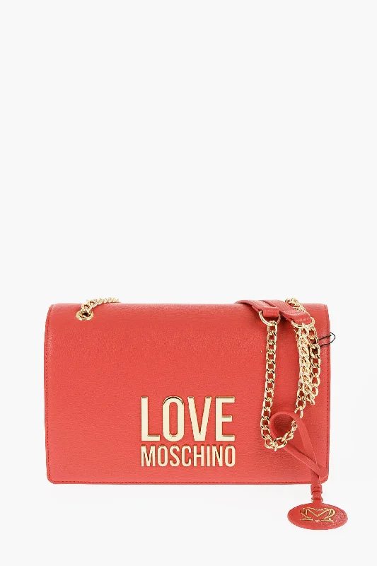 Women's Shoulder Bag with Zippered Pockets in Orange for SafetyMoschino Love Faux Leather Shoulder Bag With Golden Details
