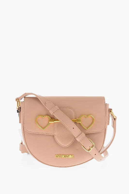 Embroidered Denim Shoulder Bag in Blue for a Vintage VibeMoschino Love Faux Leather Shoulder Bag With Golden Heart Clamp