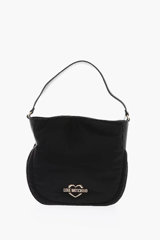 Crossbody Shoulder Bag in Black Leather with Gold Hardware for Night OutsMoschino Love Golden Logo Solid Color Nylon Bag