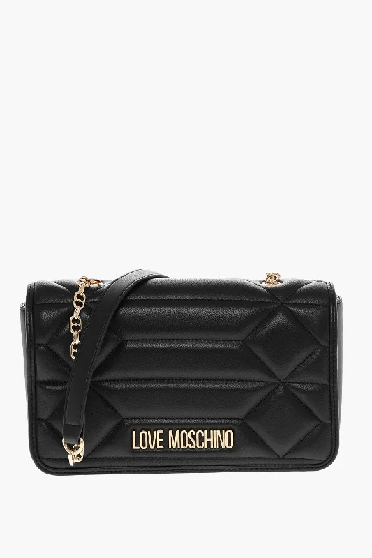 Crossbody Shoulder Bag in Black Leather with Gold Hardware for Night OutsMoschino Love Leather Shoulder Bag With Golden Effect Logo