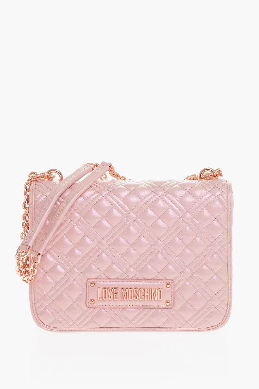 Leather Shoulder Bag with Magnetic Closure in Black for Quick AccessMoschino Love Quilted Faux Leather Metallic Effect Shoulder Bag With