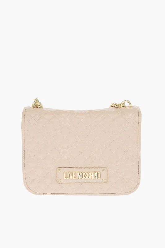 Vegan Leather Shoulder Bag in Gray for Ethical Fashion LoversMoschino Love Quilted Faux Leather Shoulder Bag With Embossed Logo