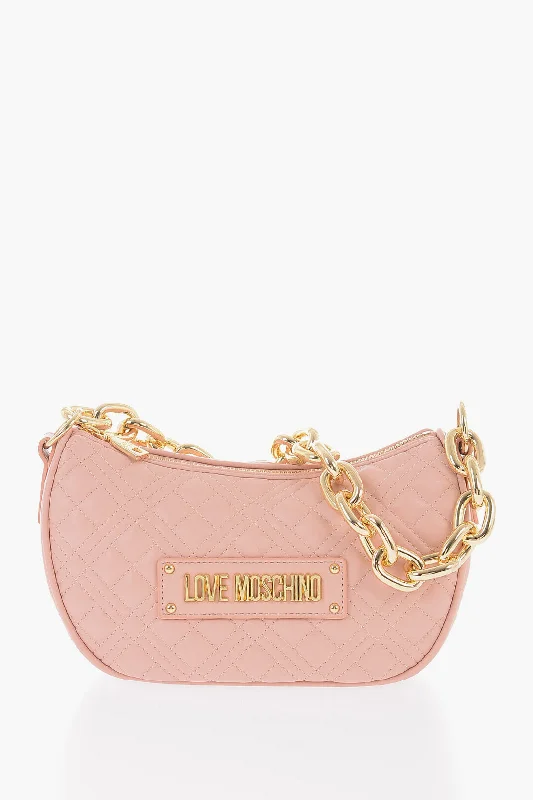 Women's Shoulder Bag with Adjustable Strap in Pink for ComfortMoschino Love Quilted Faux Leather Shoulder Bag With Golden Chain