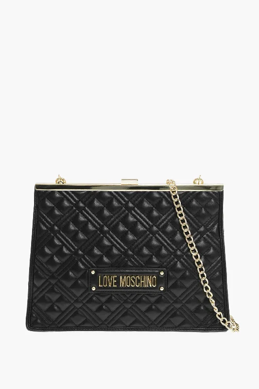 Canvas and Leather Combo Shoulder Bag in Tan for a Rustic LookMoschino Love Quilted Faux Leather Shoulder Bag With Golden Details