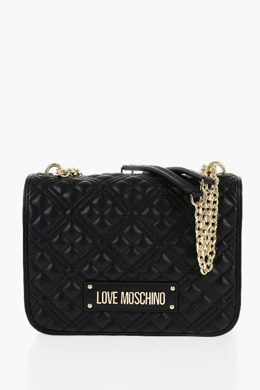Canvas and Leather Combo Shoulder Bag in Tan for a Rustic LookMoschino Love Quilted Faux Leather Shoulder Bag With Golden Logo