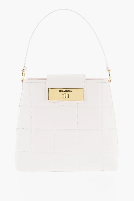 Canvas and Leather Combo Shoulder Bag in Tan for a Rustic LookMoschino Love Quilted Faux Leather Shoulder Bag With Turn Lock Closur