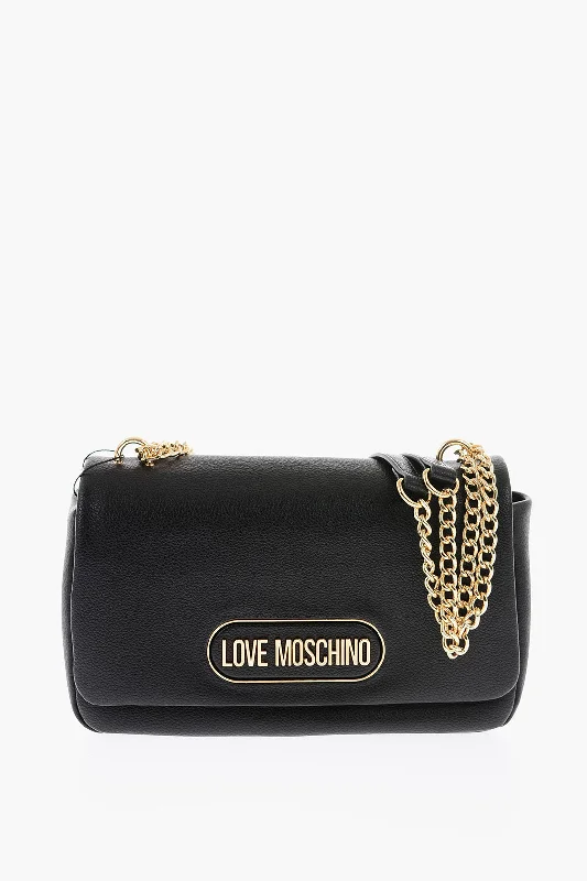 Shoulder Bag with Chain Strap in Silver for a Trendy AppearanceMoschino Love Textured Faux Leather Shoulder Bag With Golden Logo Shoulder Bag with Chain Strap in Silver for a Trendy AppearanceMoschino Love Textured Faux Leather Shoulder Bag With Golden Logo