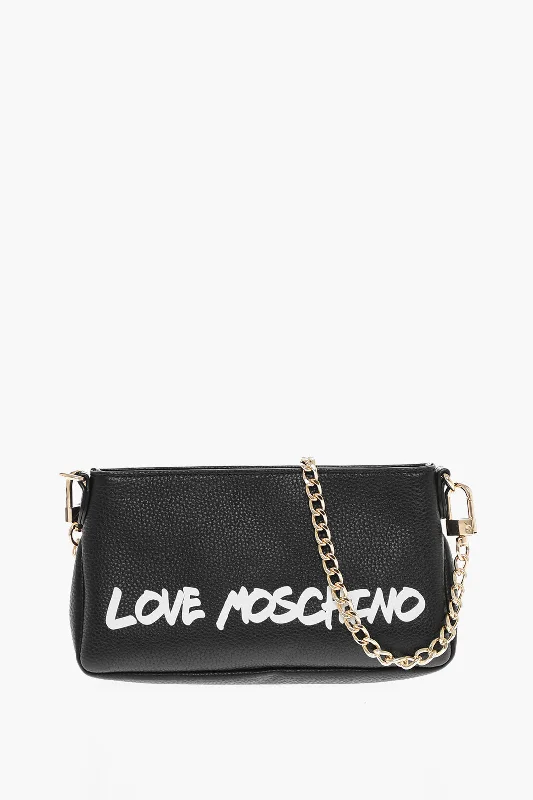 Shoulder Bag with Chain Strap in Silver for a Trendy AppearanceMoschino Love Textured Leather Shoulder Bag With Graffiti-Print