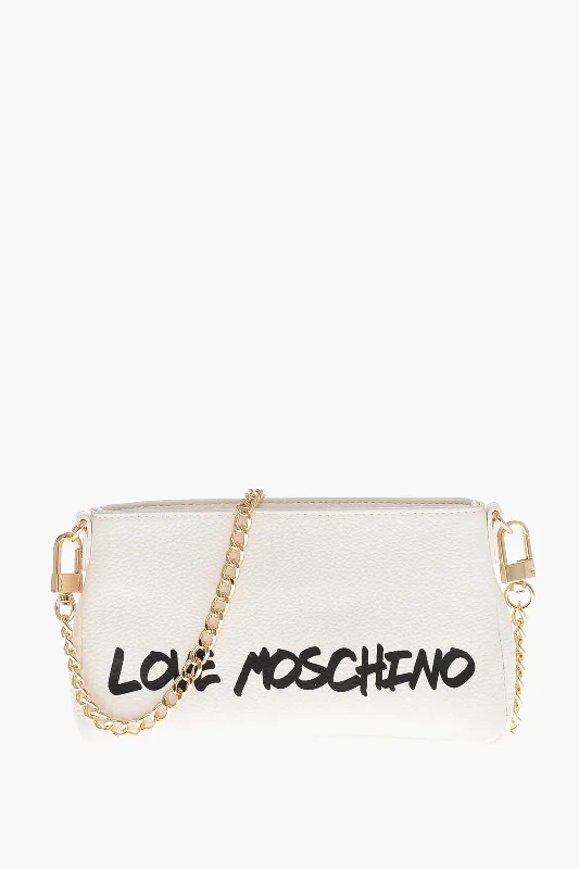 Suede Shoulder Bag in Pink with Tassel Accents for Casual OutingsMoschino Love Textured Leather Shoulder Bag With Logo-Print