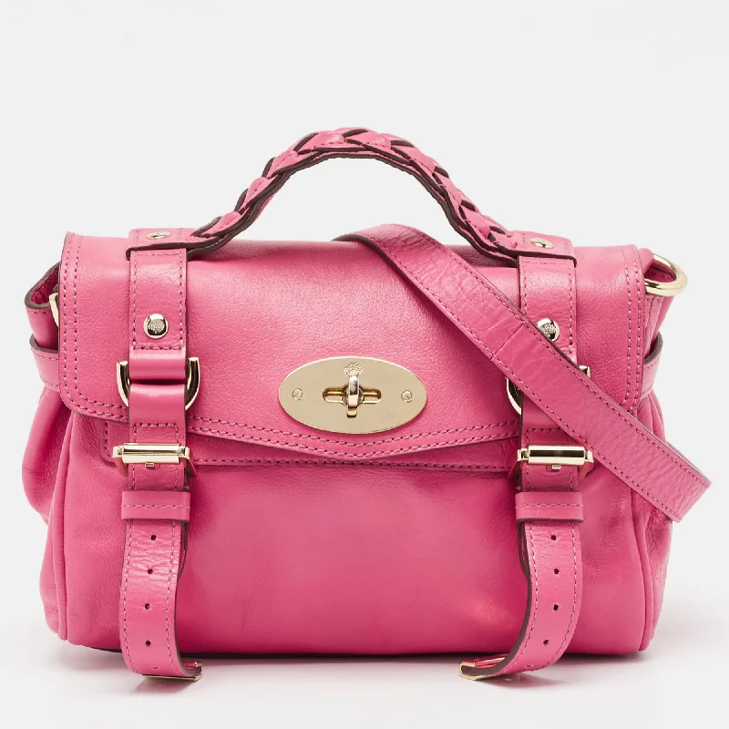 Women's Crossbody Bag with Zippered Pocket on the Back in Red for SecurityMulberry Pink Leather Mini Alexa Crossbody Bag