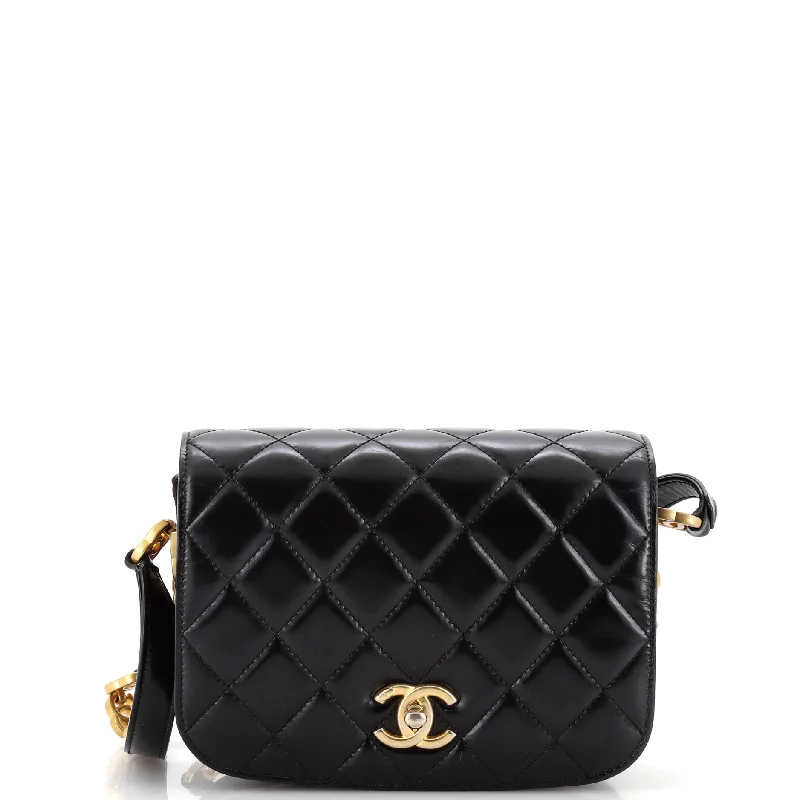 Women's Crossbody Bag with Chain Strap in Gold for a Glamorous TouchMy Sweet CC Full Flap Messenger Bag Quilted Shiny Calfskin with Suede Mini