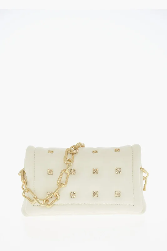 Pvc Shoulder Bag in Clear with Glitter for a Fun and Modern LookOff-White Leather Shoulder Bag With Iconic Motif In Golden Metal