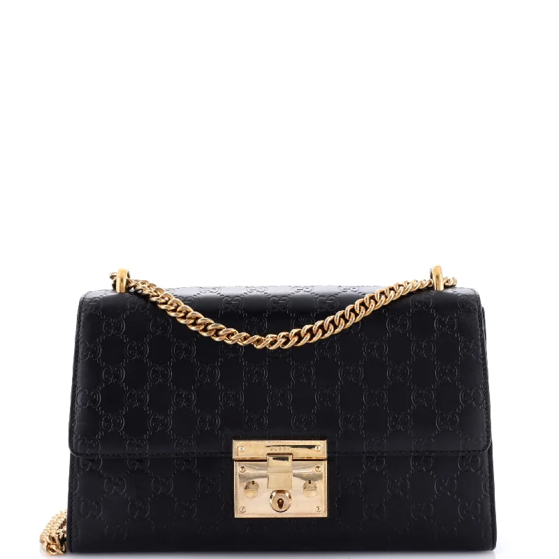 Women's Shoulder Bag with Floral Embroidery in Purple for Spring WalksPadlock Shoulder Bag Guccissima Leather Medium