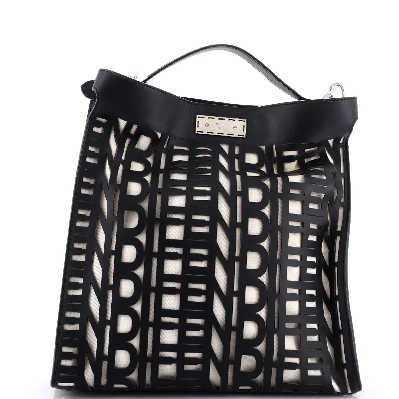 Crossbody Shoulder Bag in Black Leather with Gold Hardware for Night OutsPeekaboo X-Lite Fit Bag Laser Cut Leather and Canvas