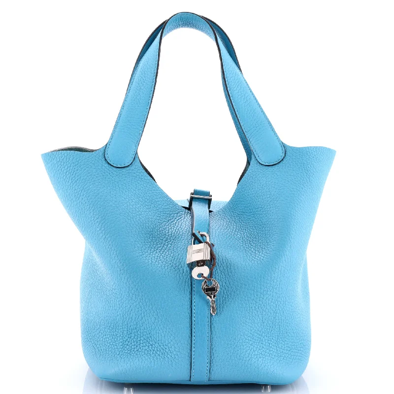 Canvas and Leather Combo Shoulder Bag in Tan for a Rustic LookPicotin Lock Bag Clemence MM