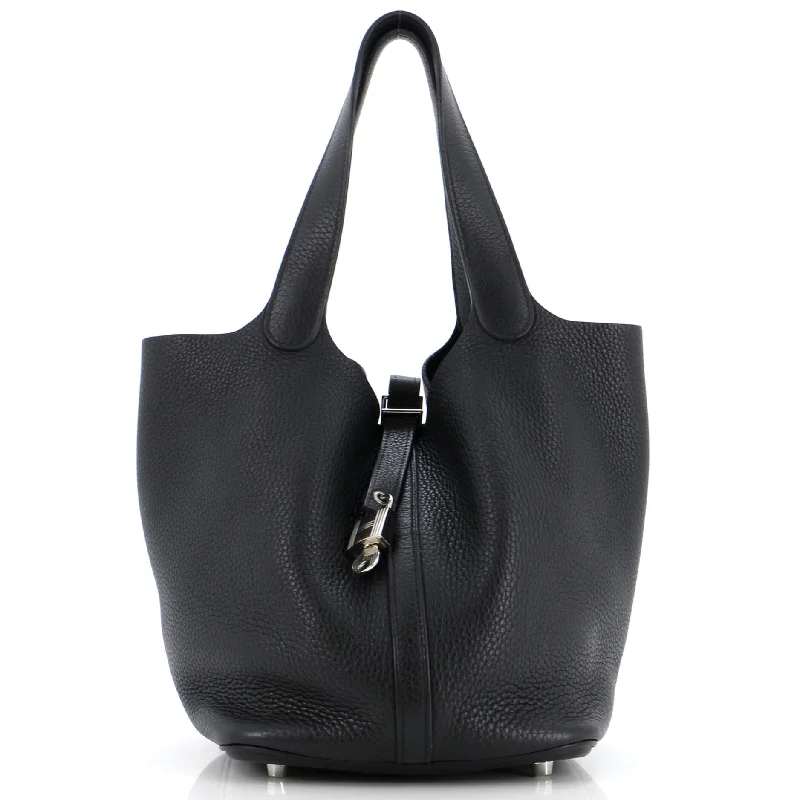 Crossbody Shoulder Bag in Black Leather with Gold Hardware for Night OutsPicotin Lock Bag Clemence MM Crossbody Shoulder Bag in Black Leather with Gold Hardware for Night OutsPicotin Lock Bag Clemence MM