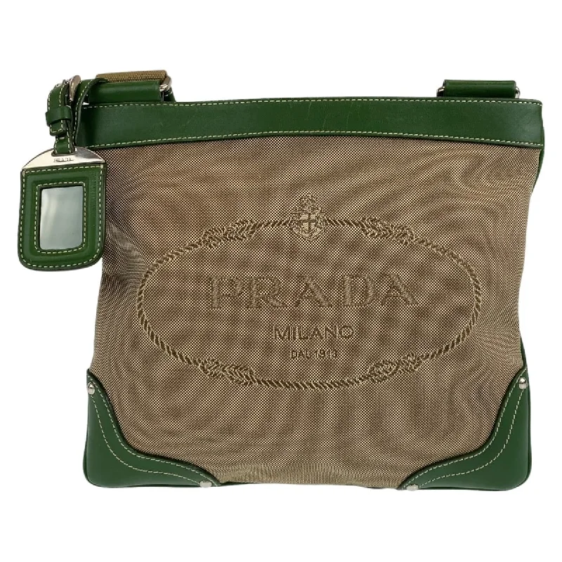 Medium - sized Canvas Crossbody Bag in Beige with Floral Print for Spring OutingsPrada Canvas Leather Logo Jacquard Shoulder Bag