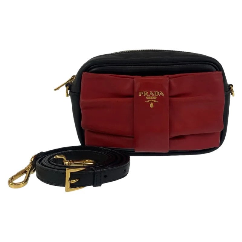Women's Crossbody Bag with Chain Strap in Gold for a Glamorous TouchPrada Leather Ribbon Motif Shoulder Bag