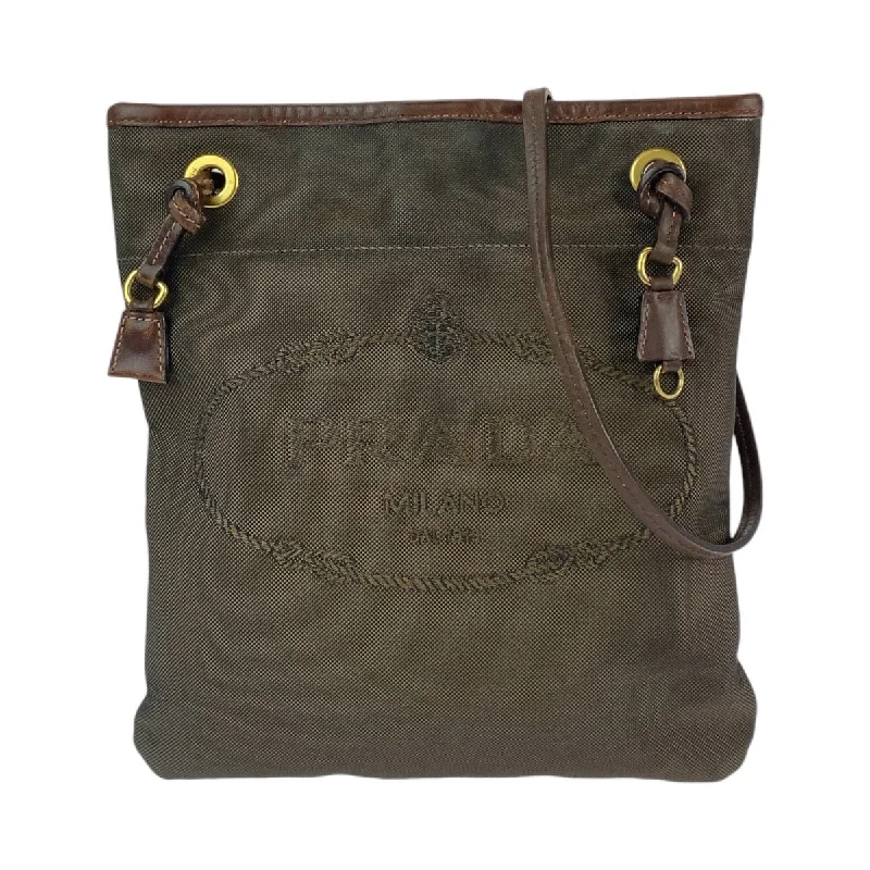 Women's Crossbody Bag with Adjustable Strap in Orange for Customizable ComfortPrada Logo Jacquard Canvas Leather Shoulder Bag