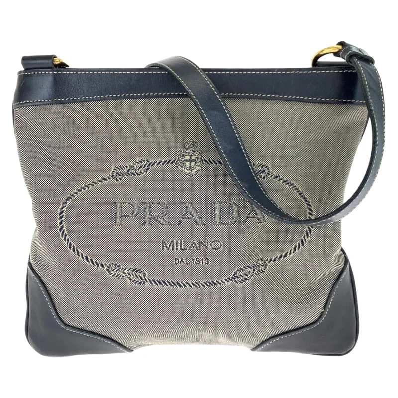 Leather - Trimmed Denim Crossbody Bag in Blue for a Vintage - Inspired LookPrada Logo Jacquard Canvas Leather Shoulder Bag