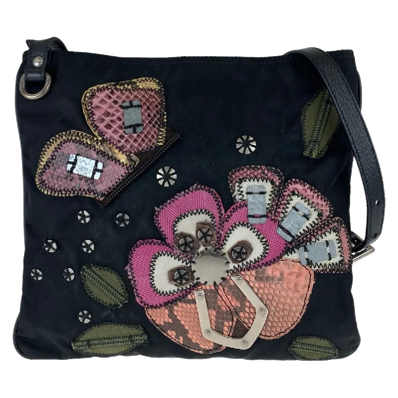 Embroidered Silk Crossbody Bag in Purple for Formal Events and WeddingsPrada Nylon Leather Python Tessuto Logo Shoulder Bag