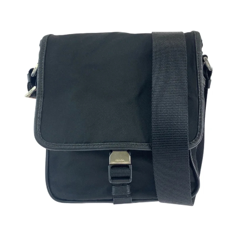 Metallic Crossbody Bag in Silver for New Year's Eve and Special CelebrationsPrada Nylon Tessuto Logo Plate Shoulder Bag