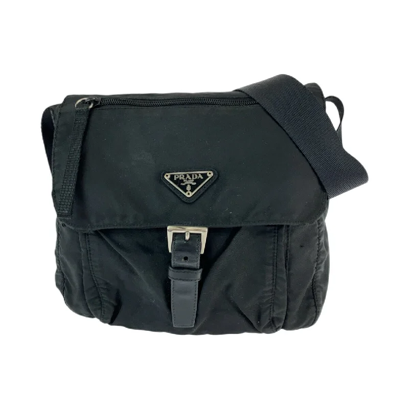 Metallic Crossbody Bag in Silver for New Year's Eve and Special CelebrationsPrada Nylon Tessuto Logo Plate Shoulder Bag
