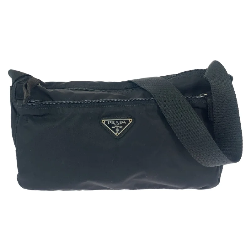 Women's Mini Crossbody Bag in Pink Velvet with Rhinestone Accents for Girls' Nights OutPrada Nylon Tessuto Triangle Logo Shoulder Bag