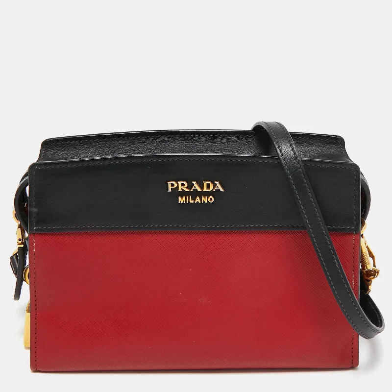 Women's Mini Crossbody Bag in Pink Velvet with Rhinestone Accents for Girls' Nights OutPrada Red/black Saffiano And City Leather Esplanade Crossbody Bag