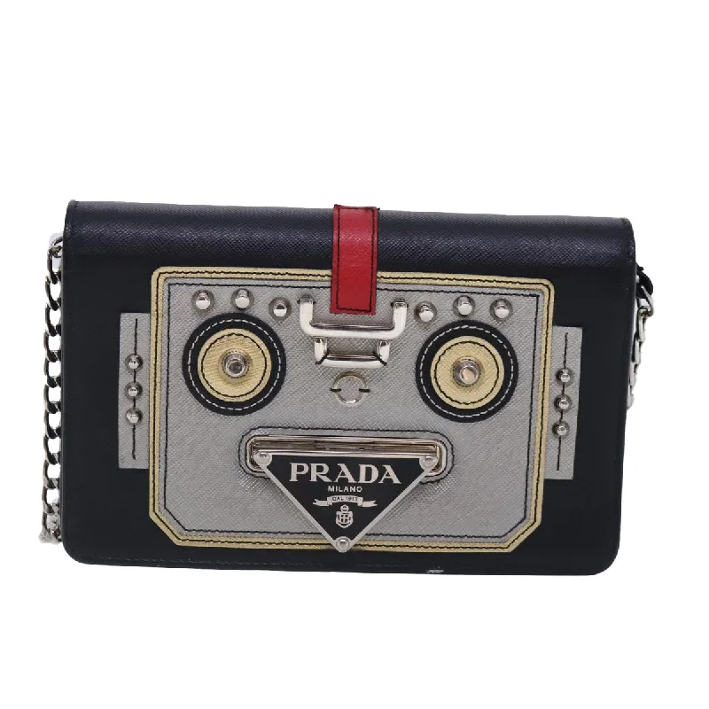 Leather Shoulder Bag with Magnetic Closure in Black for Quick AccessPrada Robot  Leather Shoulder Bag (Pre-Owned)