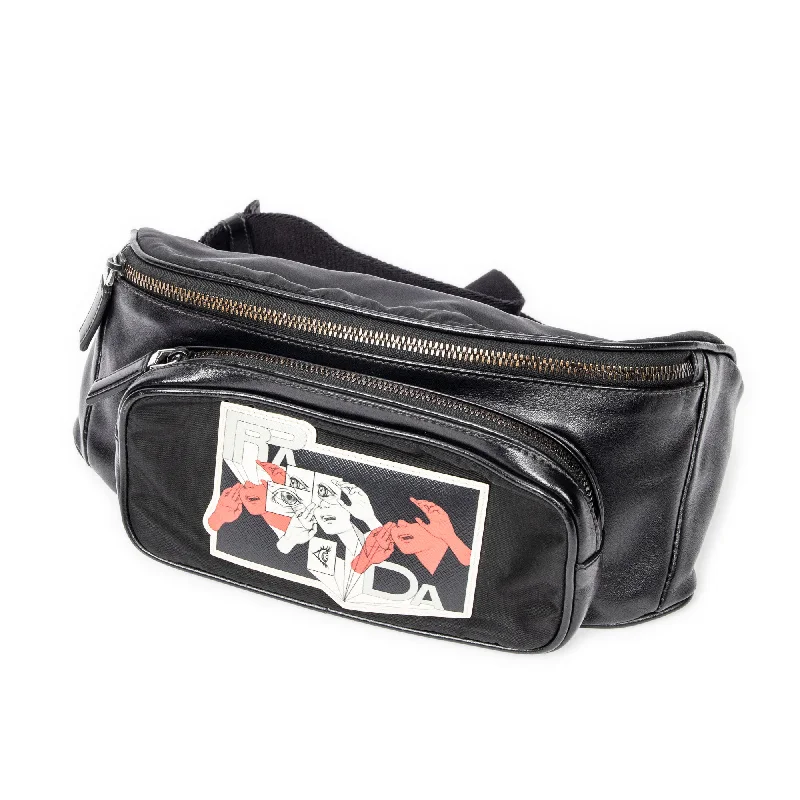 Crossbody Shoulder Bag in Black Leather with Gold Hardware for Night OutsPrada x James Jean Belt Bag