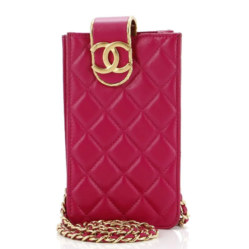 Printed Silk Shoulder Bag in Red for a Pop of ColorQuilt Metal Edge CC Phone Holder with Chain Quilted Lambskin