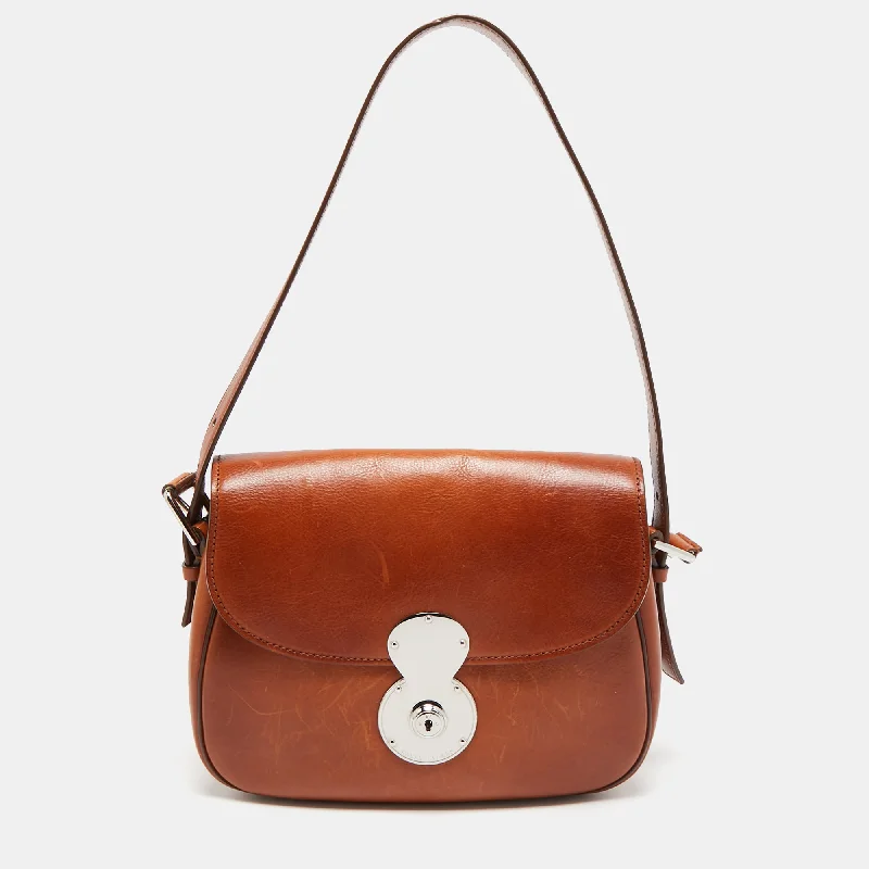 Leather - Trimmed Denim Crossbody Bag in Blue for a Vintage - Inspired LookRalph Lauren Brown Leather Ricky Flap Crossbody Bag