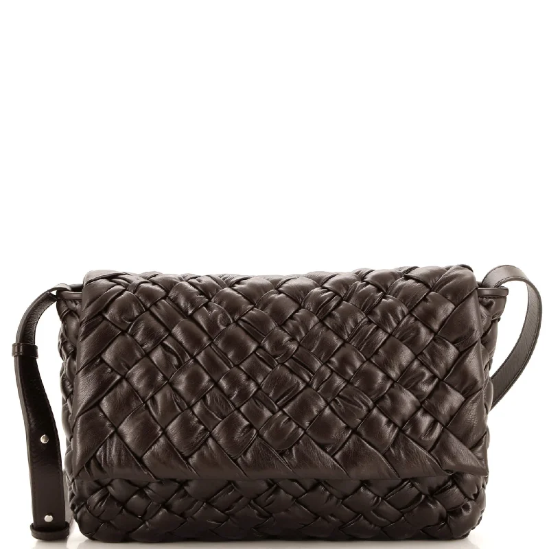 Leather - Trimmed Denim Crossbody Bag in Blue for a Vintage - Inspired LookRumple Messenger Bag Intrecciato Leather Medium