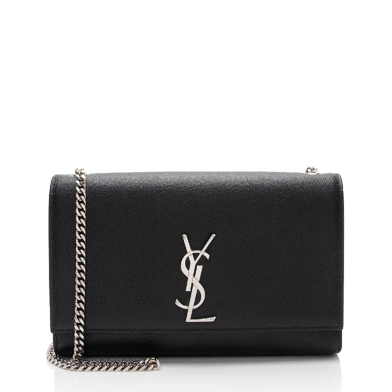 Vegan Leather Shoulder Bag in Gray for Ethical Fashion LoversSaint Laurent Grain de Poudre Monogram Kate Medium Shoulder Bag