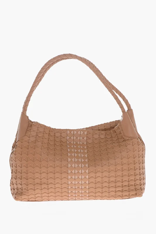 Women's Canvas Shoulder Bag in Navy with Striped Pattern for Beach TripsSerapian Braided Leather Shoulder Bag