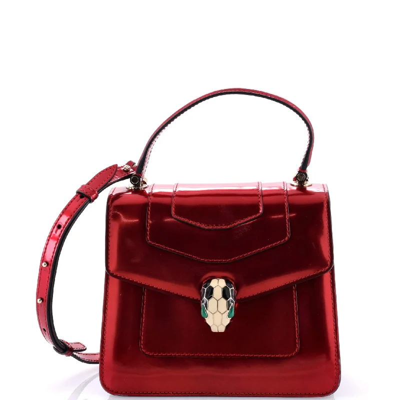 Women's Shoulder Bag with Floral Embroidery in Purple for Spring WalksSerpenti Top Handle Bag Patent Small
