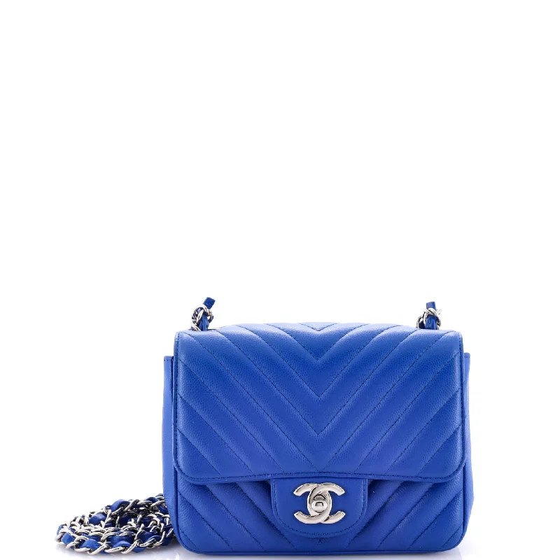 Printed Silk Shoulder Bag in Red for a Pop of ColorSquare Classic Single Flap Bag Chevron Caviar Mini