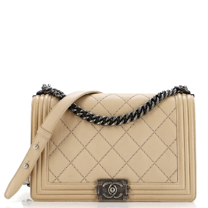 Women's Shoulder Bag with Faux Fur Strap in White for Winter StyleStitch Boy Flap Bag Quilted Calfskin New Medium