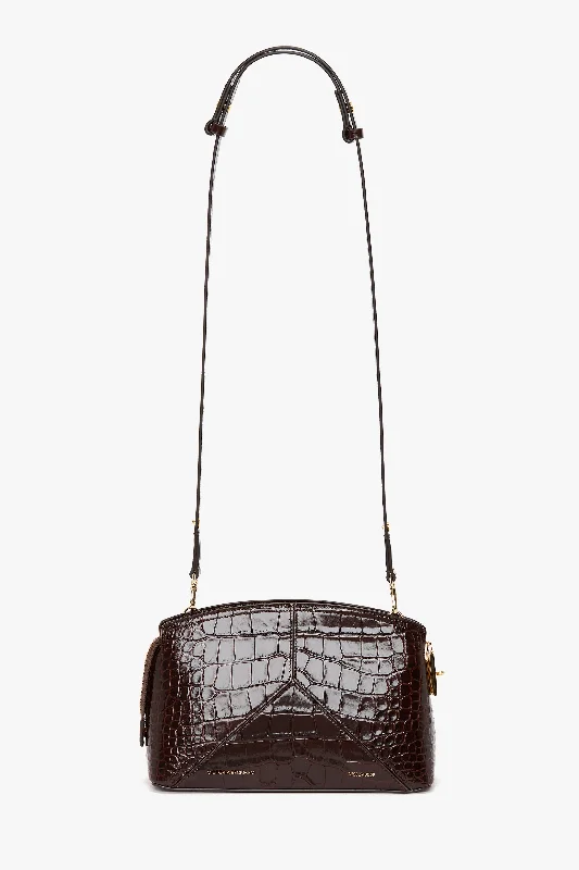 Metallic Crossbody Bag in Silver for New Year's Eve and Special CelebrationsVictoria Crossbody Bag In Dark Brown Croc Embossed Leather