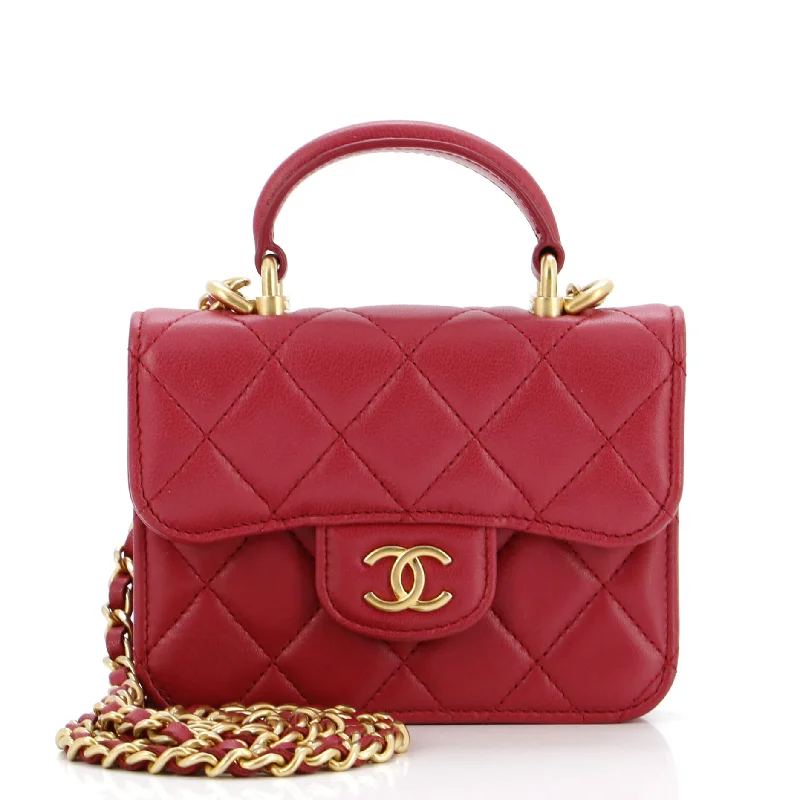 Women's Shoulder Bag with Adjustable Strap in Pink for ComfortTop Handle Flap Coin Purse with Chain Quilted Lambskin
