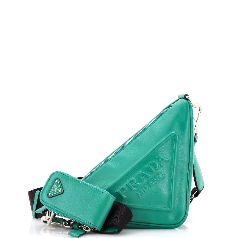 Women's Crossbody Bag with Zippered Pocket on the Back in Red for SecurityTriangle Logo Zip Chain Crossbody Bag Embossed Leather Small