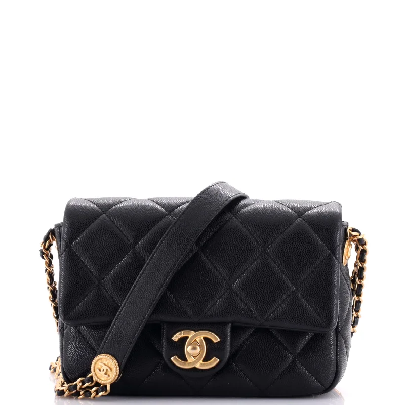 Women's Crossbody Bag with Zippered Pocket on the Back in Red for SecurityTwist Your Buttons Flap Bag Quilted Caviar Small