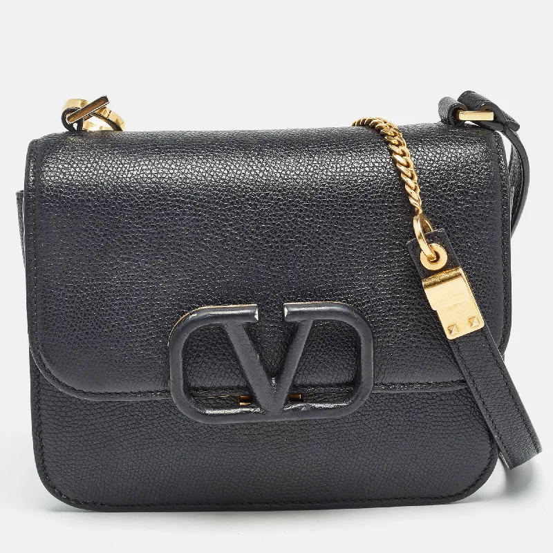 Shoulder Bag with Chain Strap in Silver for a Trendy AppearanceValentino Black Leather Small Vsling Shoulder Bag..
