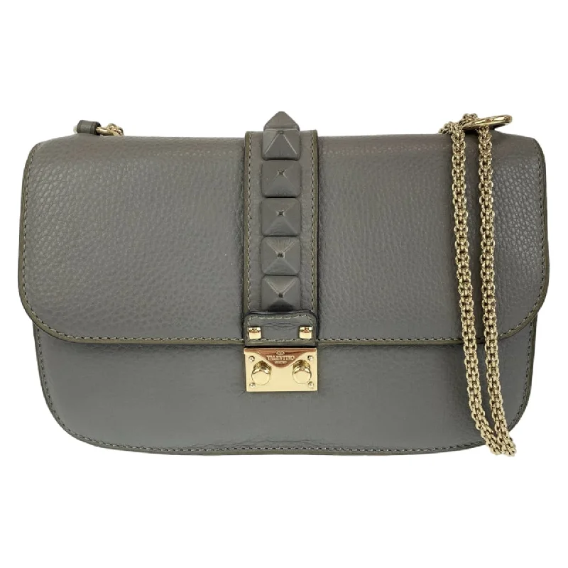Women's Crossbody Bag with Multiple Compartments in Gray for Organized Daily UseValentino Rockstuds Leather Double Chain Shoulder Bag