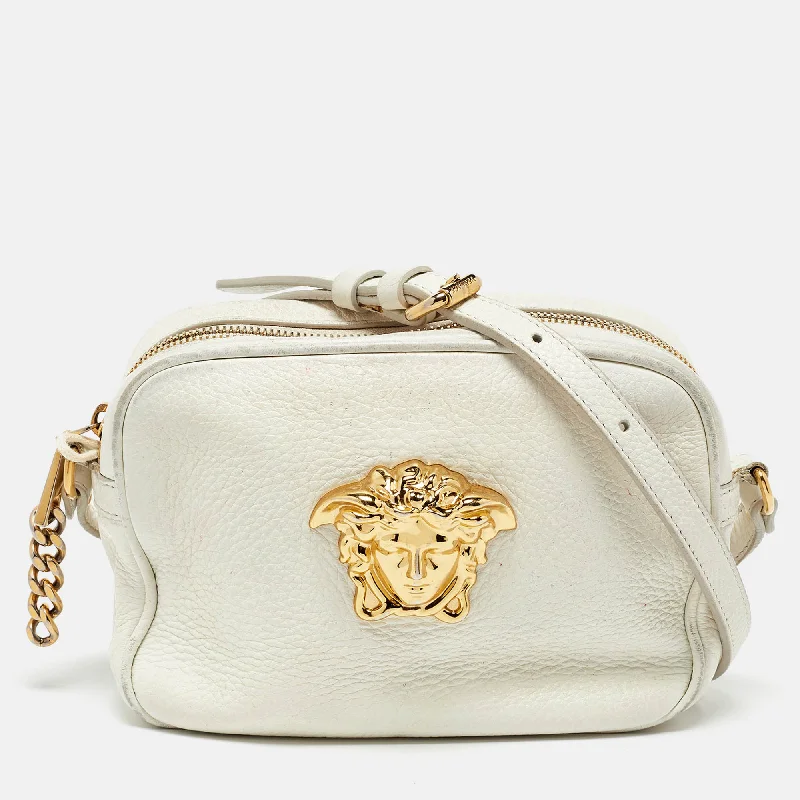 Metallic Crossbody Bag in Silver for New Year's Eve and Special CelebrationsVersace White Leather Small Medusa Camera Bag