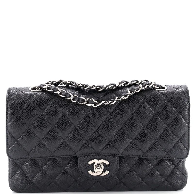 Crossbody Shoulder Bag in Black Leather with Gold Hardware for Night OutsVintage Classic Double Flap Bag Quilted Caviar Medium