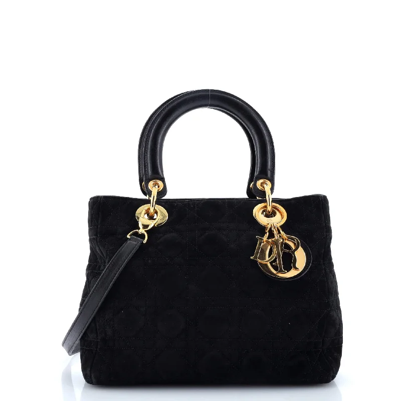 Women's Shoulder Bag with Faux Fur Strap in White for Winter StyleVintage Lady Dior Bag Cannage Quilt Suede Mini
